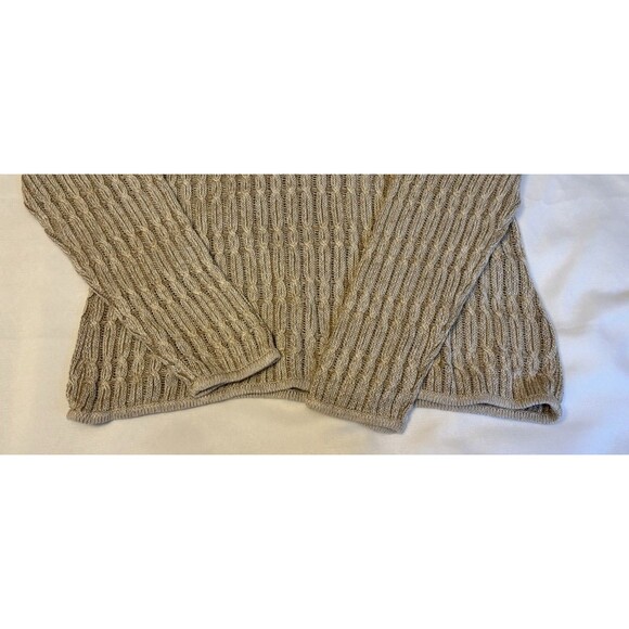 James Perse Beige Cable Knit Pullover Sweater Women 3 Large Crew Neck Classic - Picture 7 of 9